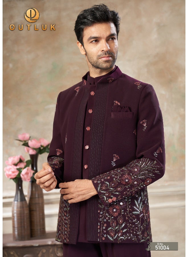 OUTLUK Maroon Jodhpuri Suit for Men - Image 3